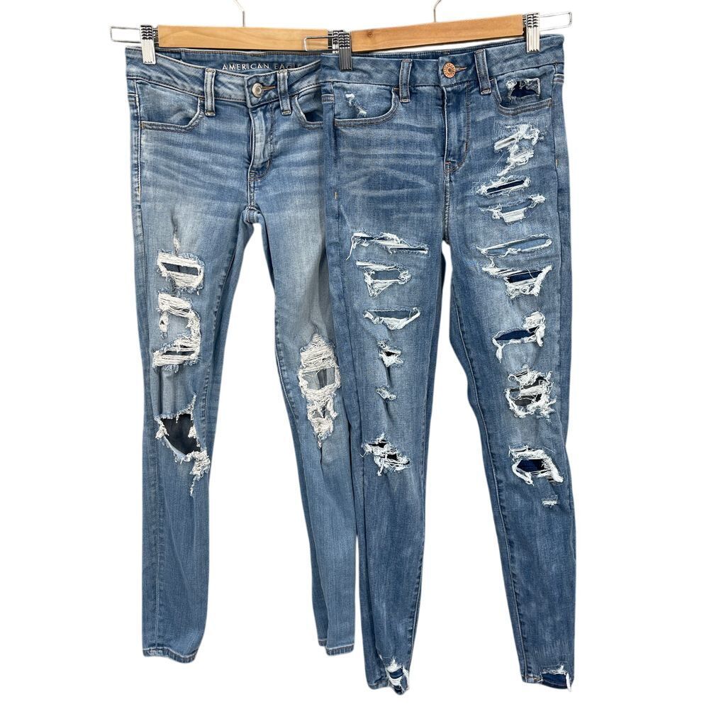 American Eagle Outfitters Light Blue Ripped Skinny Jeans 2 Pairs